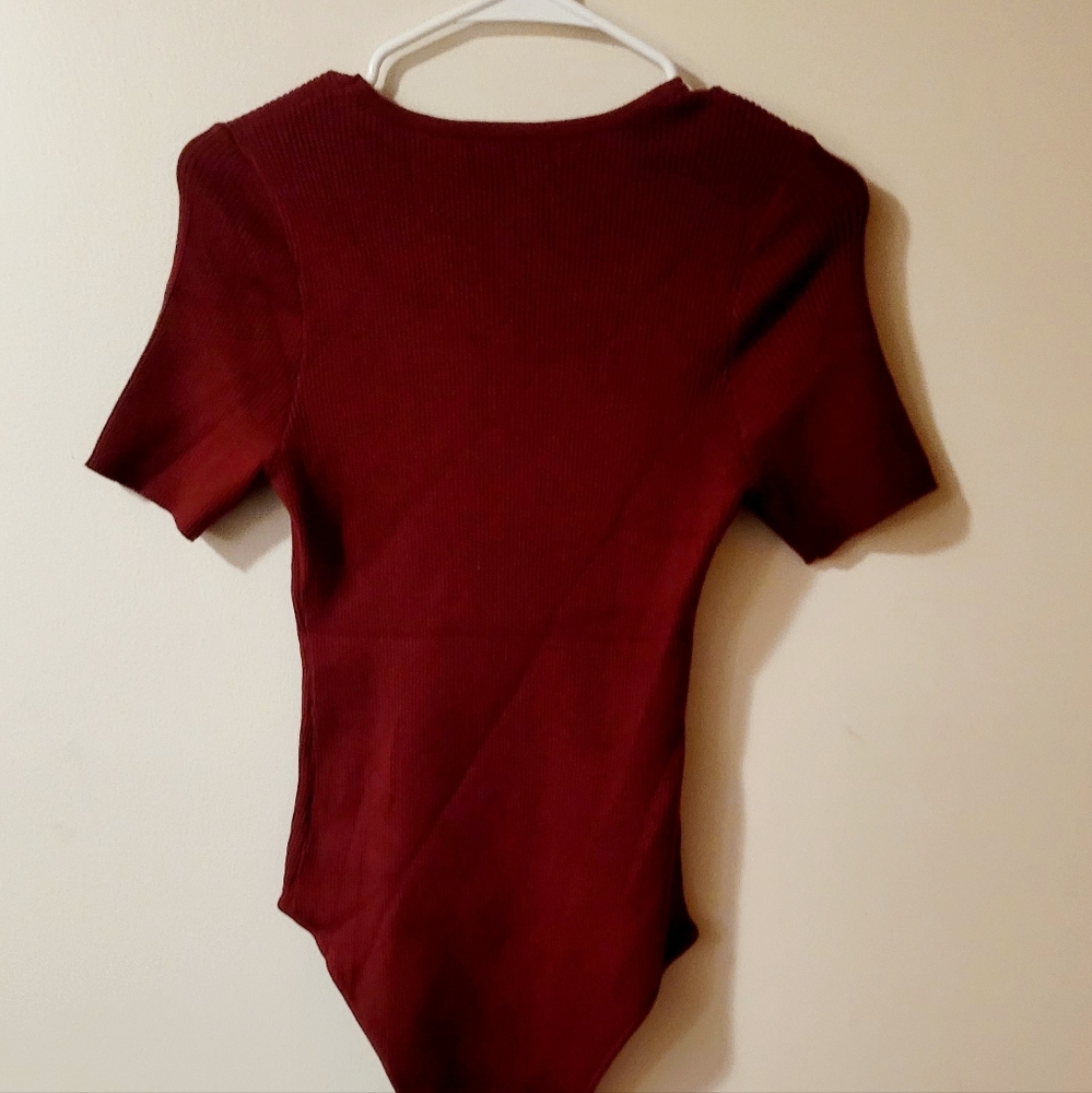 Red Fitted Short Sleeve Bodysuit. Never Worn